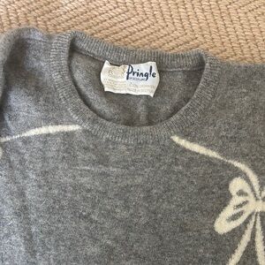 Pringle Grey Cashmere Sweater with White Bow Detail Vintage